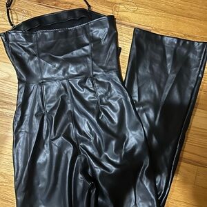 Iris Black Faux Leather Strapless Jumpsuit